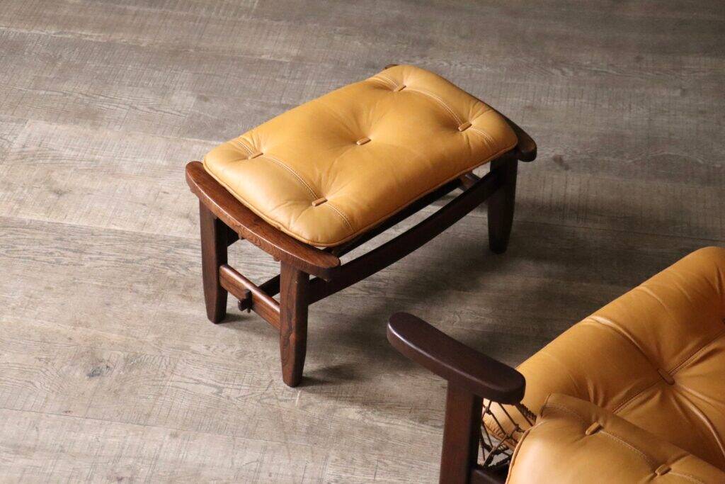 Jangada lounge chair with ottoman in cognac leather by Jean Gillon, Brazil, 1960s
