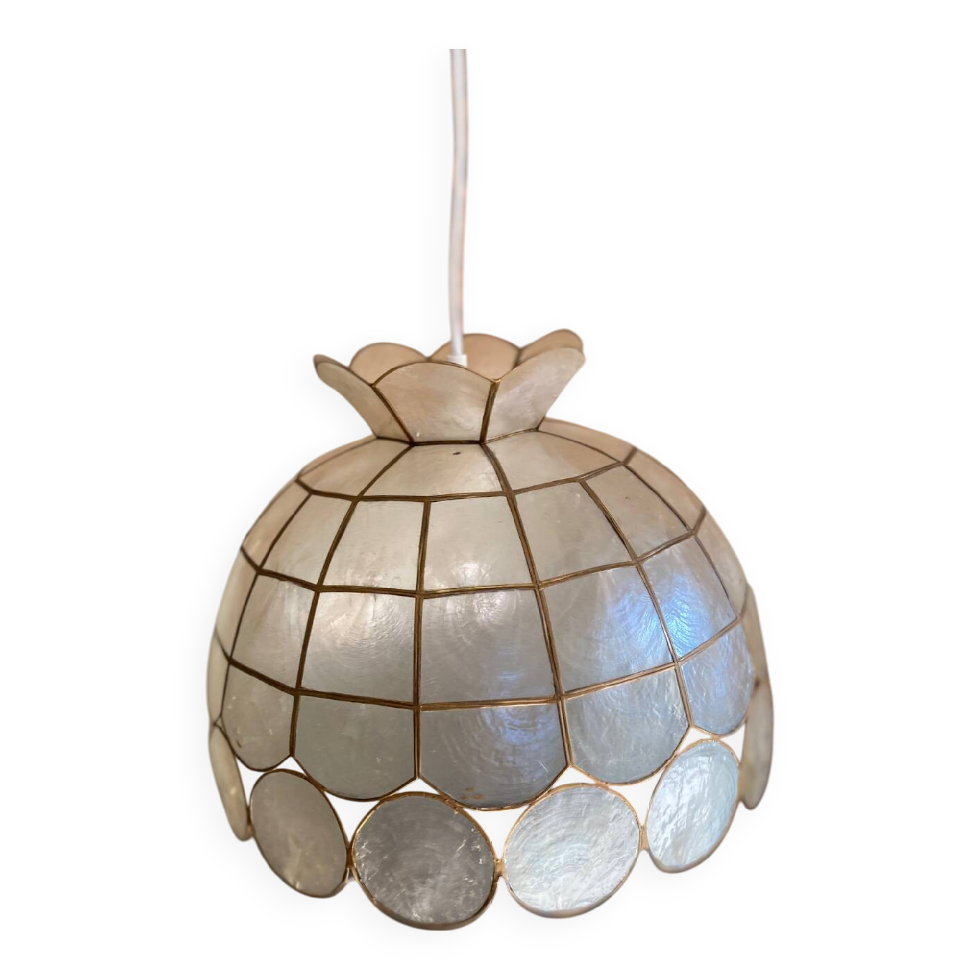 Vintage mother-of-pearl and brass pendant light