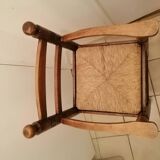 Chaise haute enfant vintage en bois et paille
