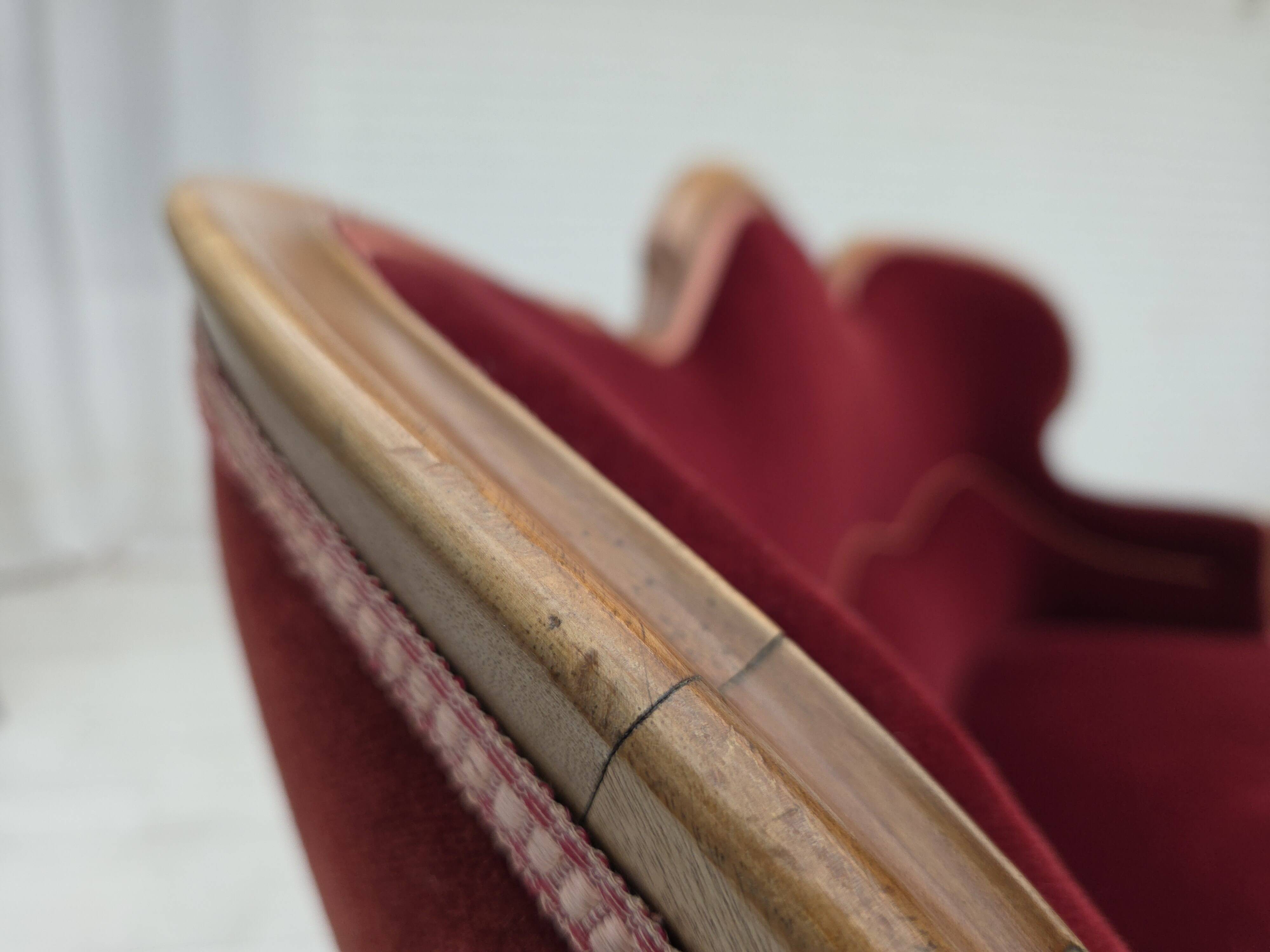 1930s, Danish 2-seater sofa, furniture velour, ash wood, reupholstered.