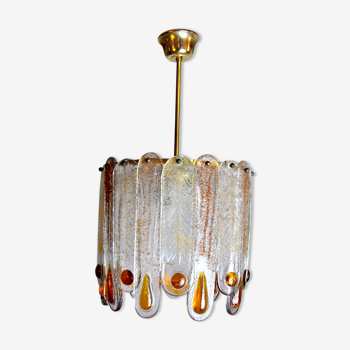 Lustre Murano Mazzega, verre de Murano givré orange, Italie, 1960