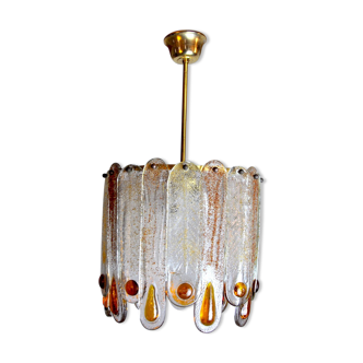 Lustre Murano Mazzega, verre de Murano givré orange, Italie, 1960