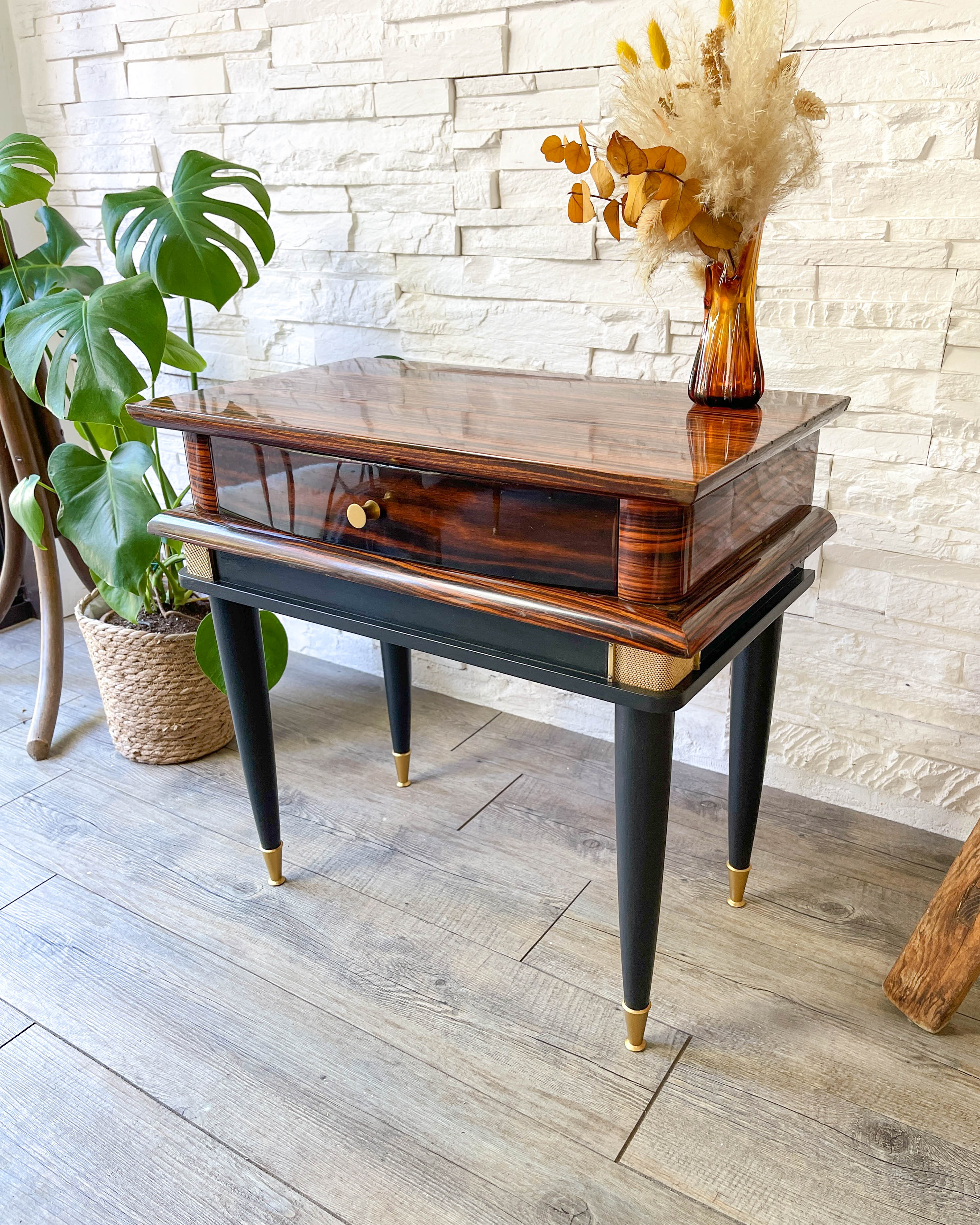 Chevet vintage style Art déco bois et laiton NF 125