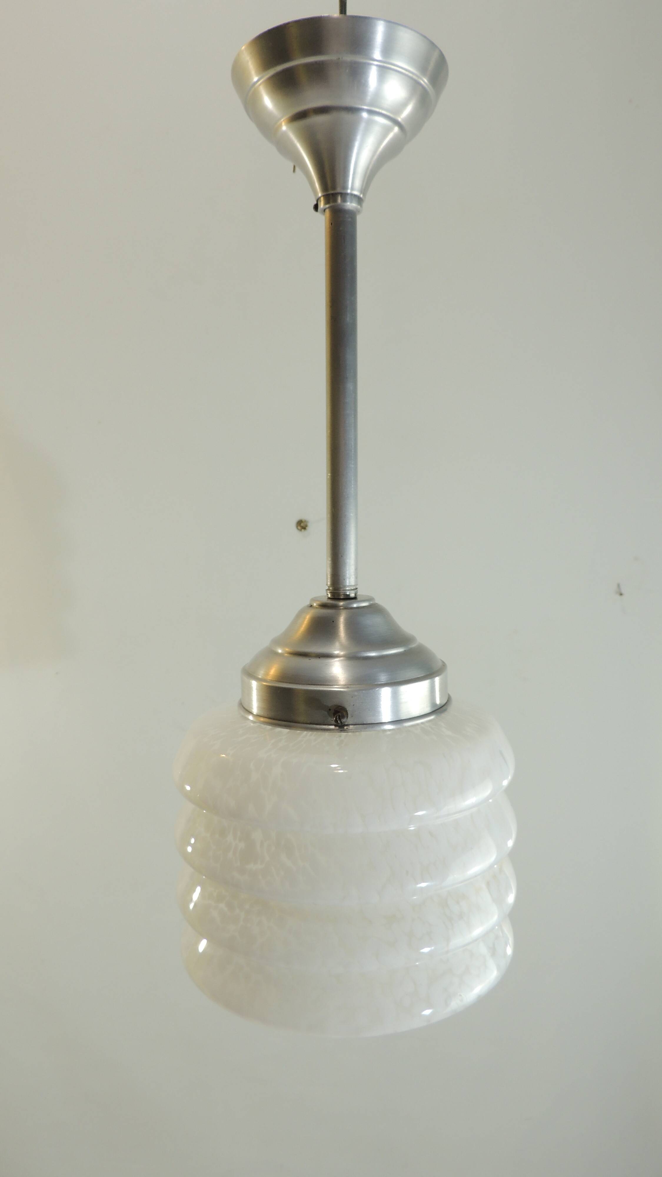Vintage pendant light in white speckled opaline glass