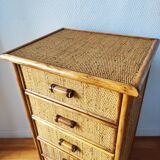 Vintage wicker and rattan chest of drawers