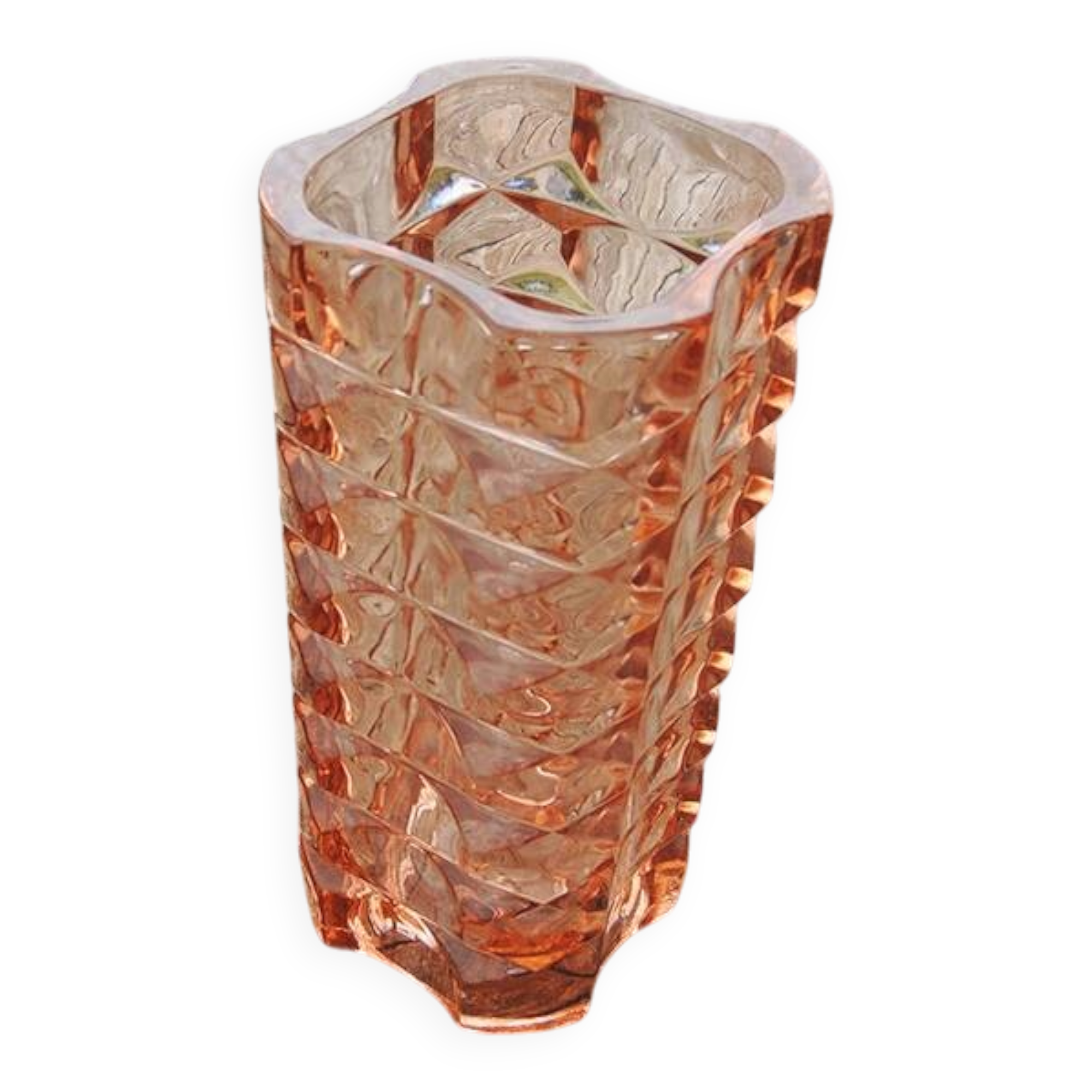 Ancien vase Rosaline en verre moulé rose