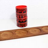 Scandinavian teak tray with 4 ceramic ramekins 1960