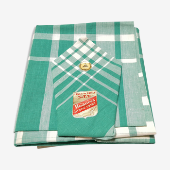 Nappe varrée écossaise verte et 6 serviettes