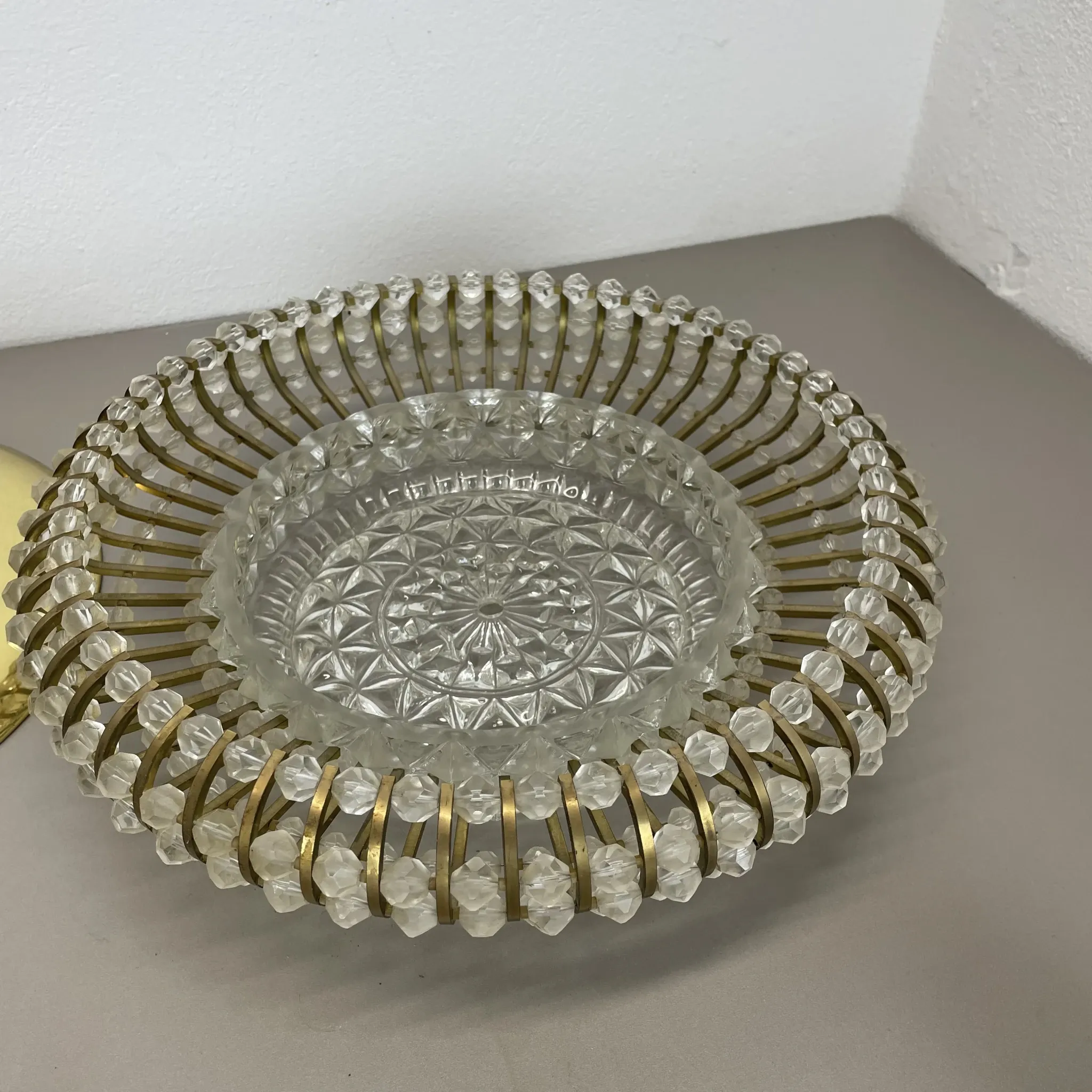 Ceiling Light in Hollywood Regency Style made of Glass and Brass, Ernst Palme Palwa, 1970s, Germany
