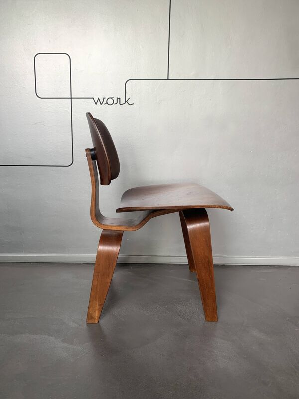Chaise DCW Charles & Ray Eames pour Evans Plywood 1945, étiquette originale