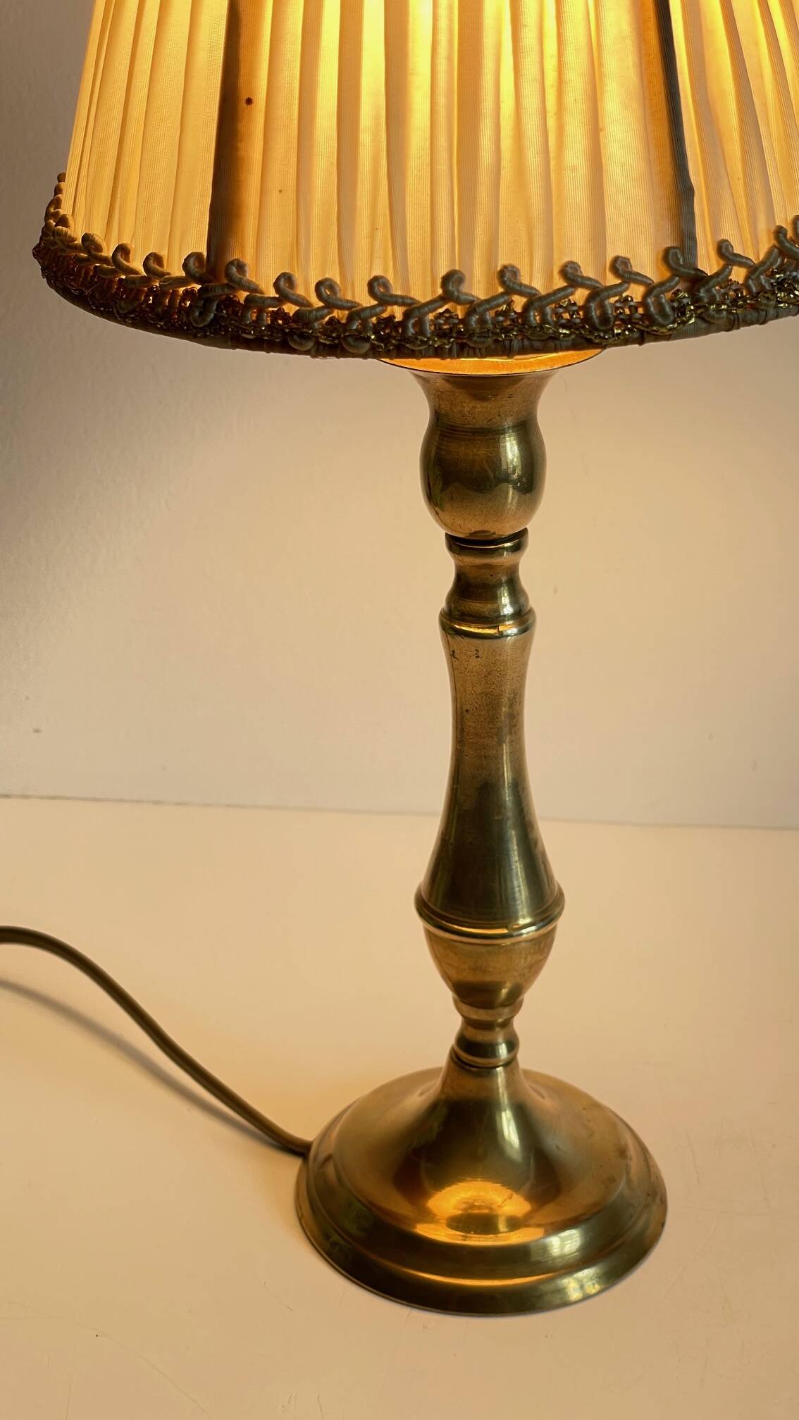 Solid brass lamp and antique lampshade