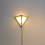 Set of brass & opal glass triangle wall sconces from Glashütte Limburg, Germany 1970
