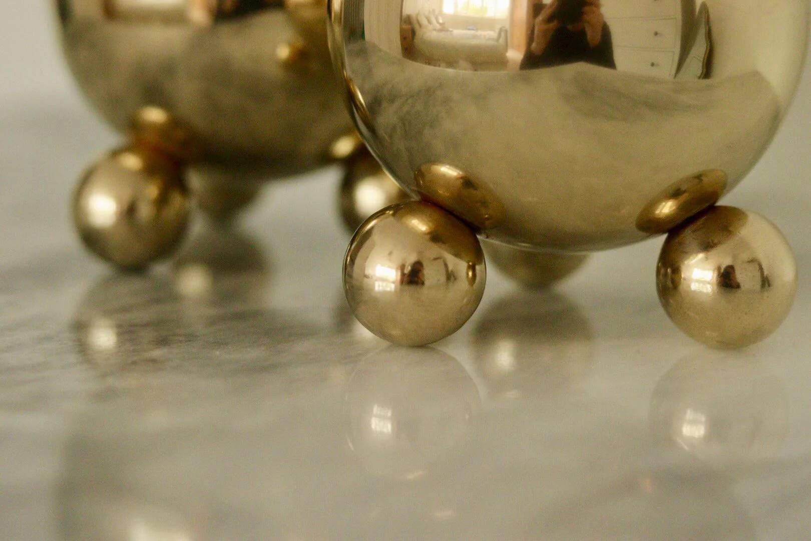 Pair of mid-century Swedish heavy brass candle holders