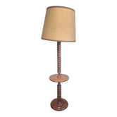 Lampadaire Louis XIII avec table intégrée, bois tourné, années 1950