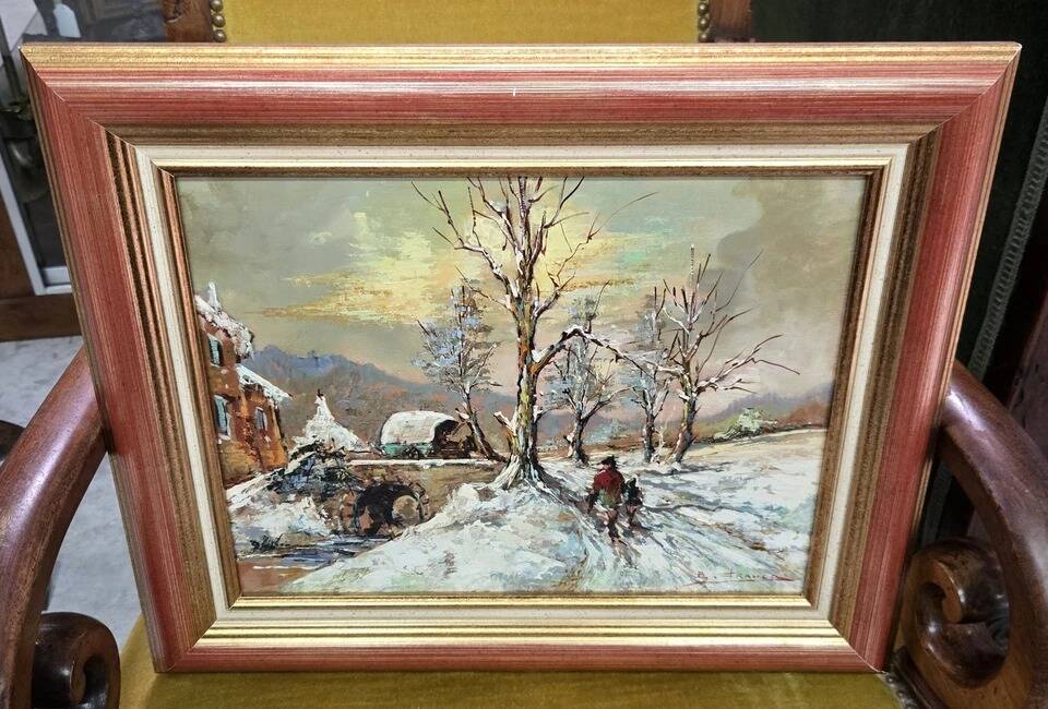 Oil on panel signed B. Franco depicting a lively winter landscape.