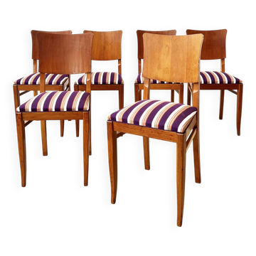 6 striped fabric chairs from the 1950s