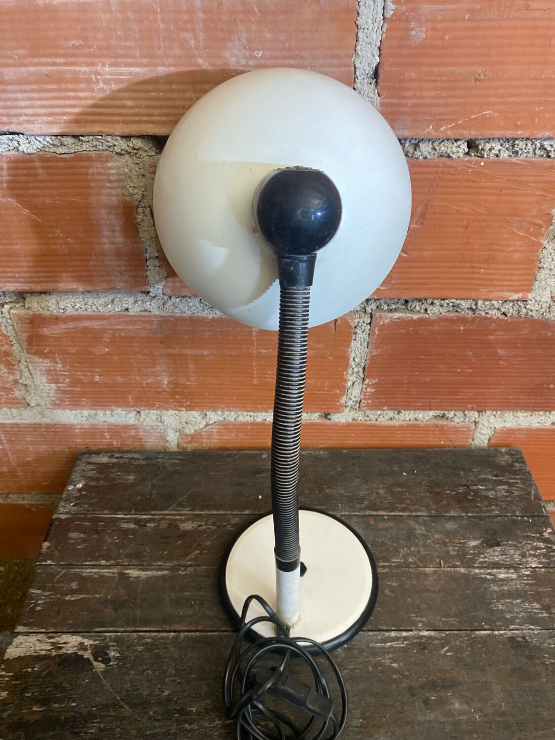 Vintage Aluminium Desk Flexo Lamp ALUMINOR White Metal + Aluminium Globe