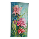 Liliane PAUMIER Tableau Huile sur Toile Nature morte Fleurs roses