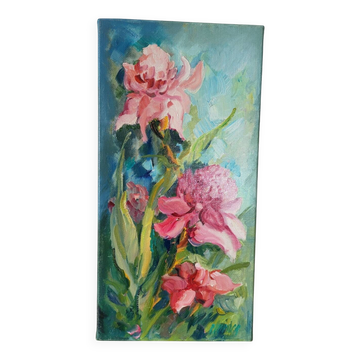 Liliane PAUMIER Oil on Canvas Still Life Pink Flowers