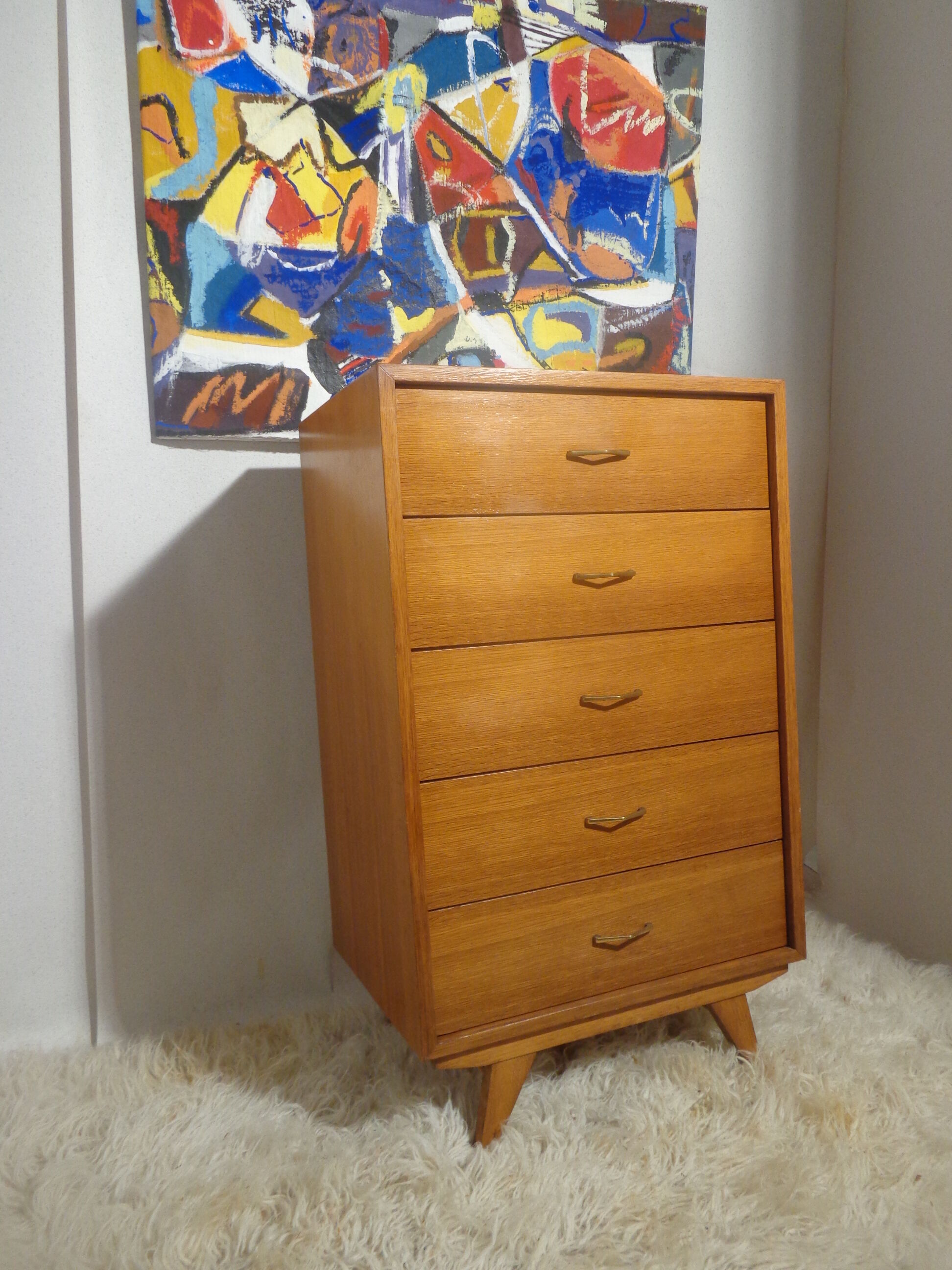 Commode chiffonnier vintage des années 60 bois clair