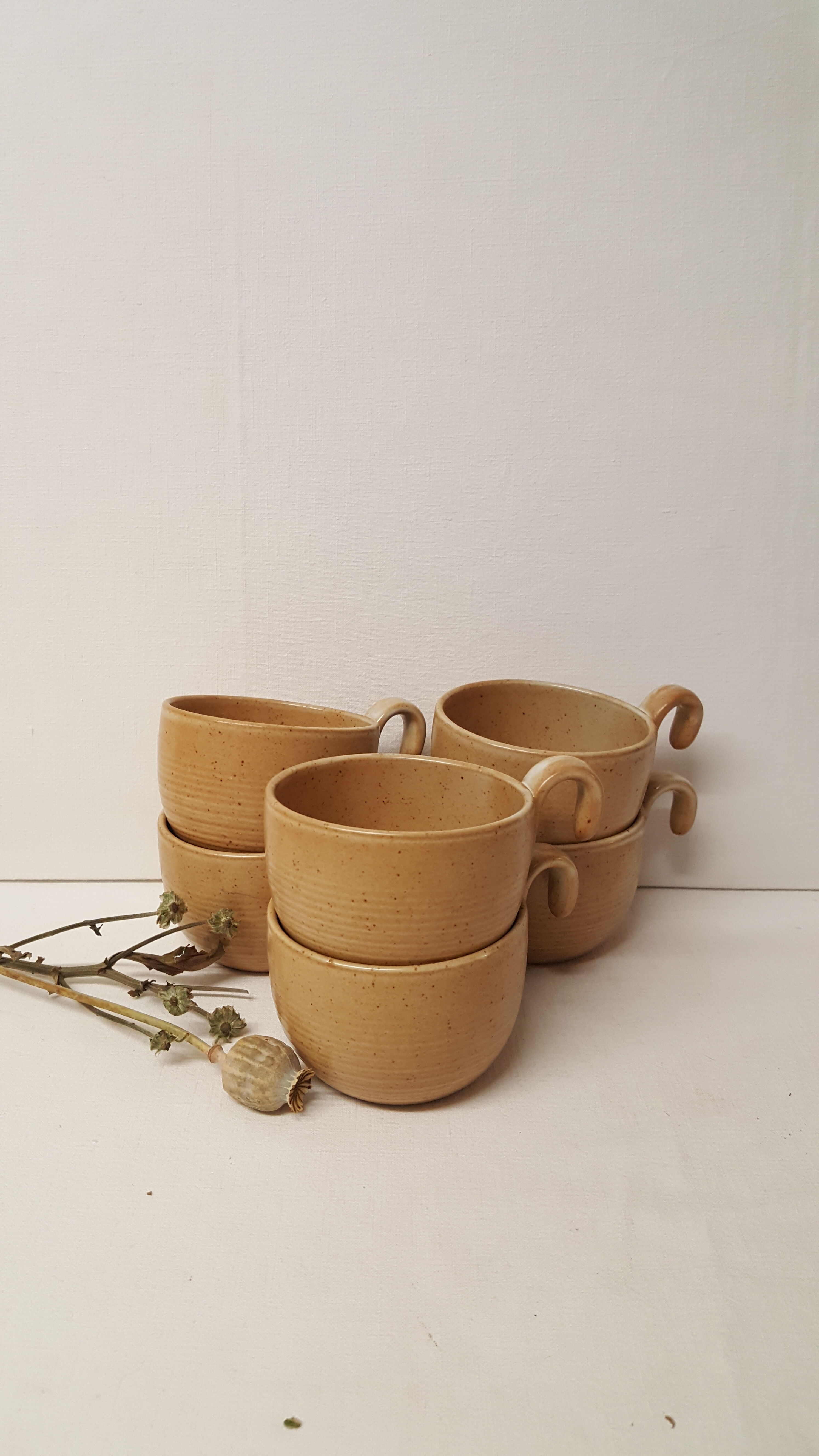 Set of 6 tea cups, Grès Village France CNP