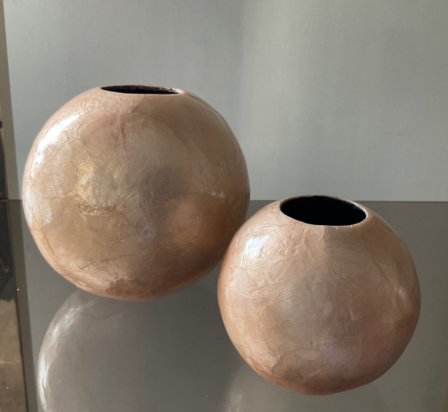 Duo of vintage mother-of-pearl vases