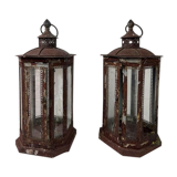 Set of 2 old hanging lanterns / candle holders