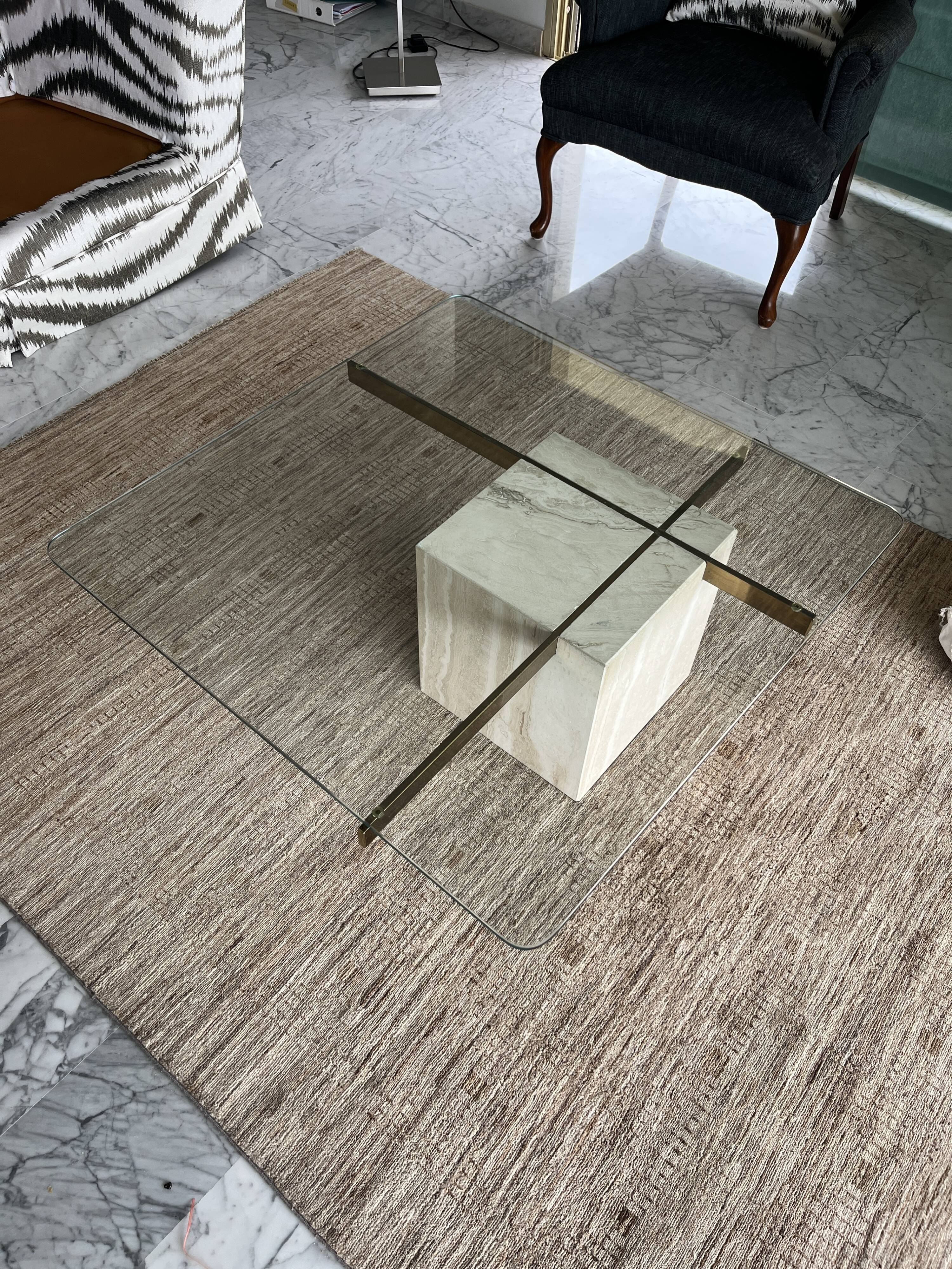 Artedi coffee table in travertine and glass 1970