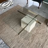 Table basse Artedi en travertin et verre 1970