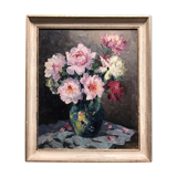 Old painting "Peonies" signed H.Dow