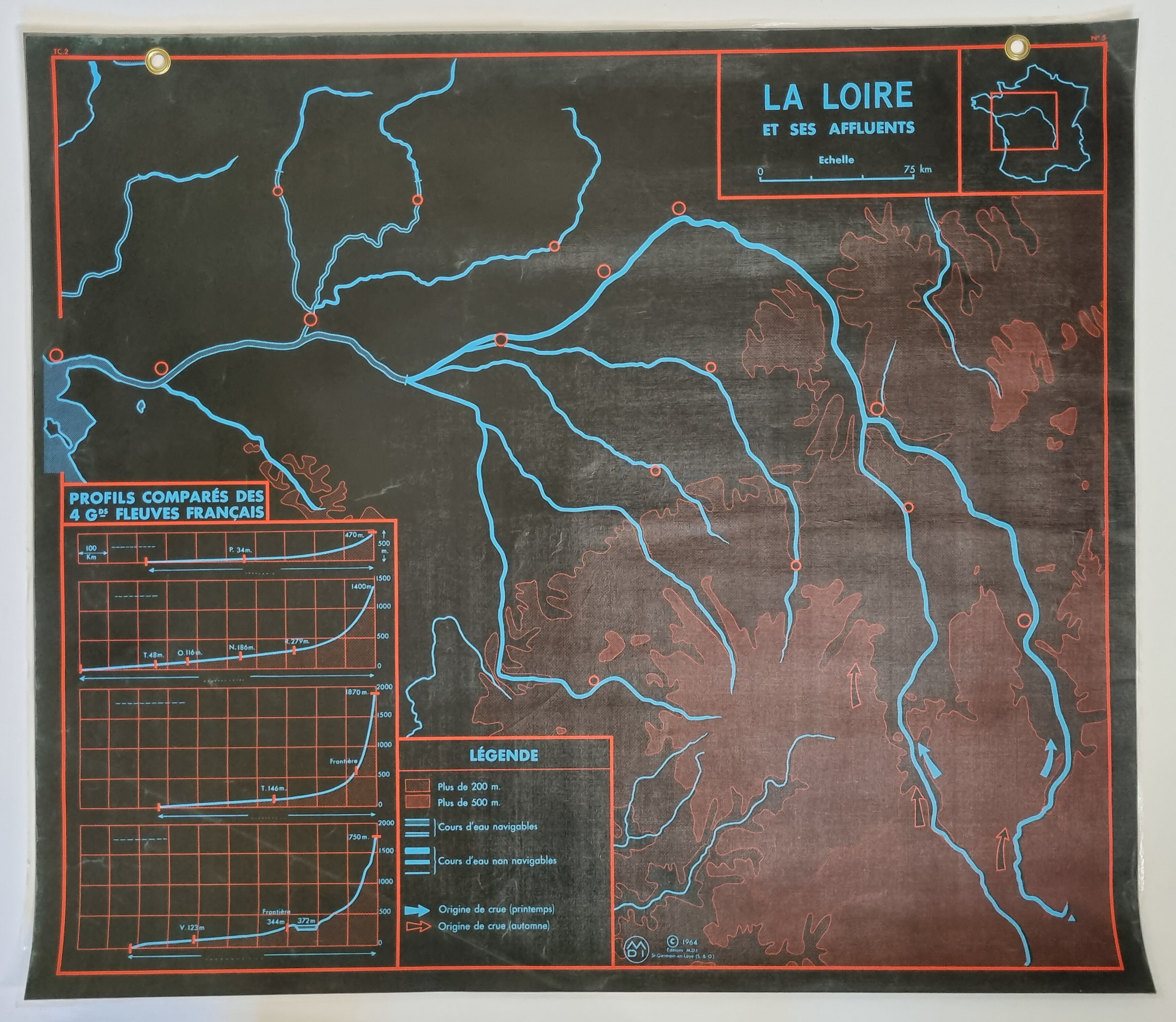 Pedagogical map MDI, 1964, reversible, "The Garonne and its tributaries", "The Loire and its tributaries"