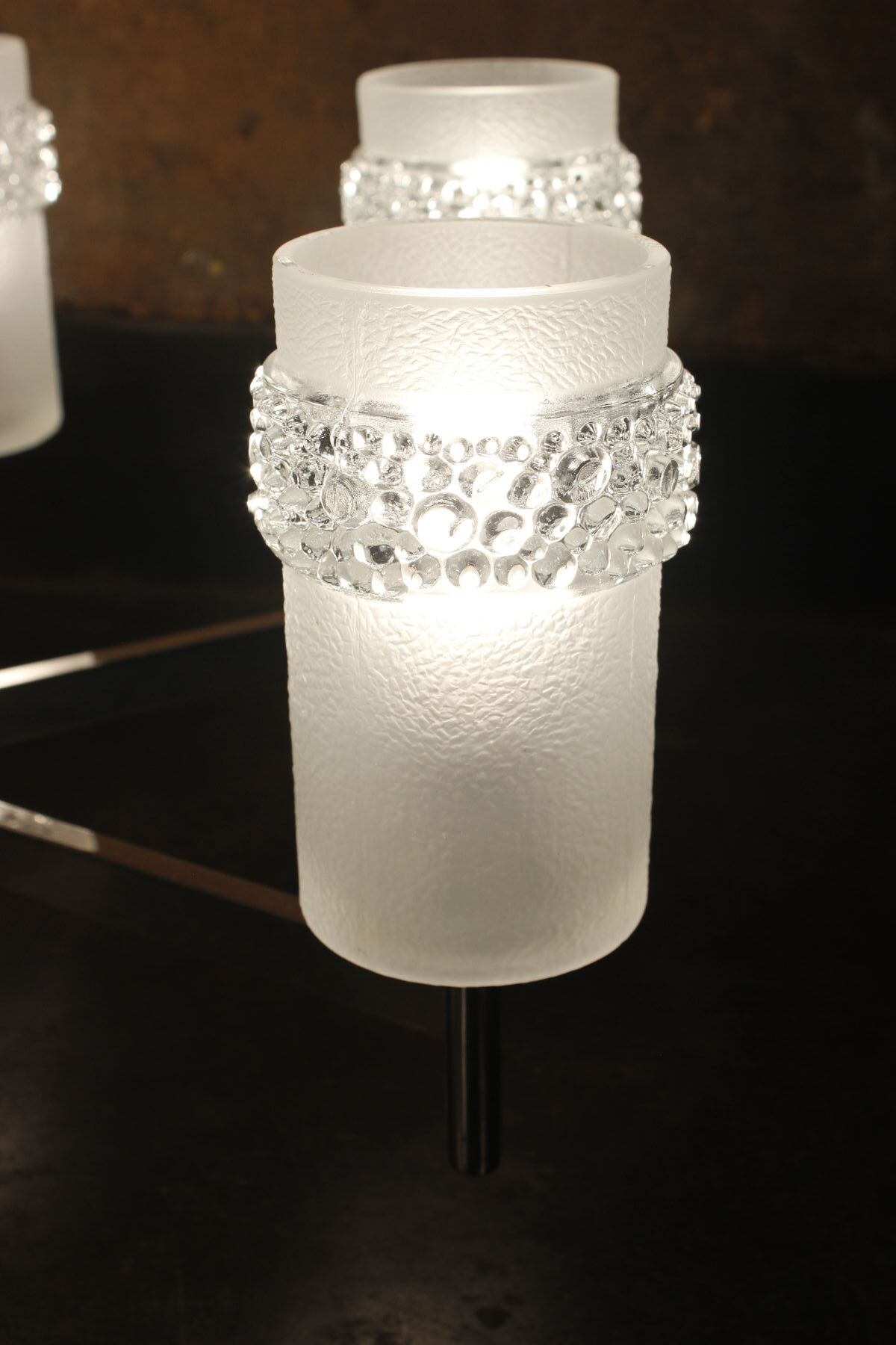 Space age chandelier with 6 lights in chrome and moulded glass by Hillebrand Lighting, 1960s.
