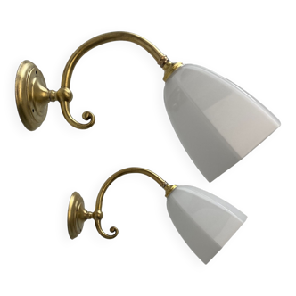 Pair of vintage opaline antique wall lamps