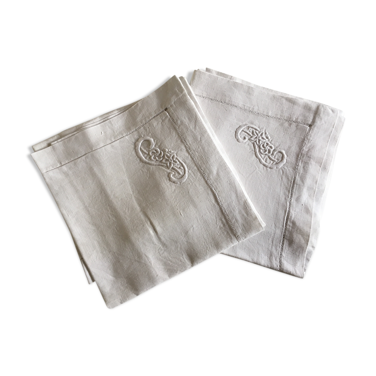 Pair of pillowcases embroidered linen old