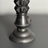 Brutalist wood turned ebonized table lamp in the style of Charles Dudouyt