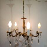 Lustre 5 lumières en bronze et laiton Louis XV
