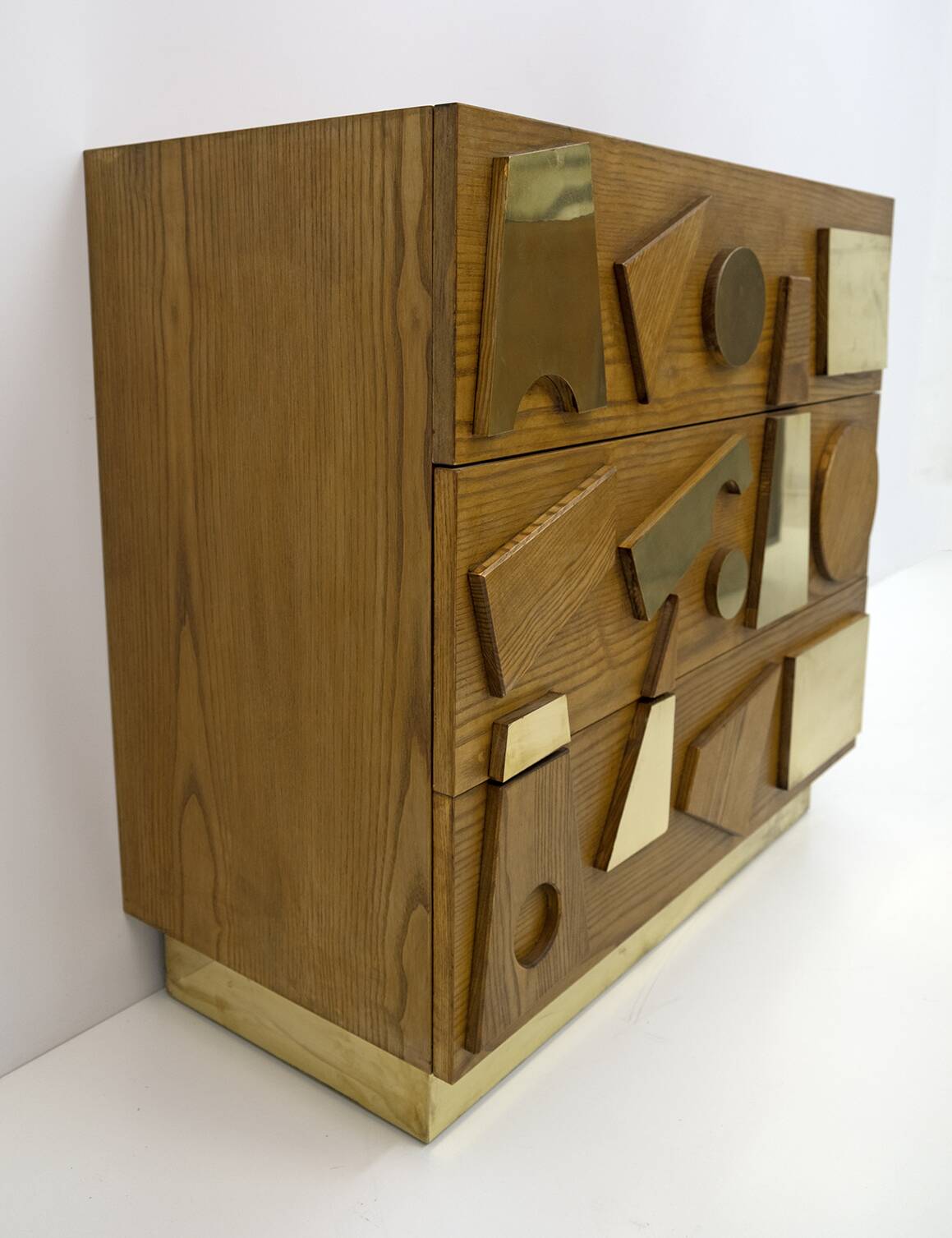 Brutalist Italian Ash Tree and Brass Chests of Drawers, Two