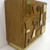 Brutalist Italian Ash Tree and Brass Chests of Drawers, Two