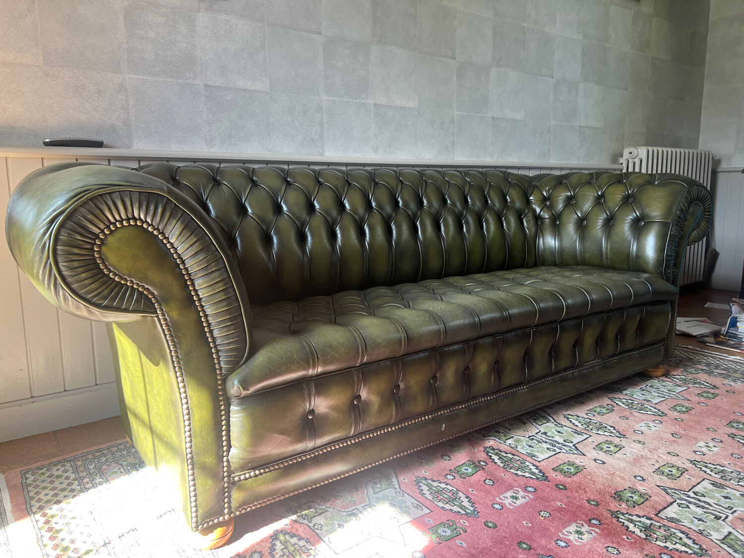 Chesterfield English green 3 seater genuine leather