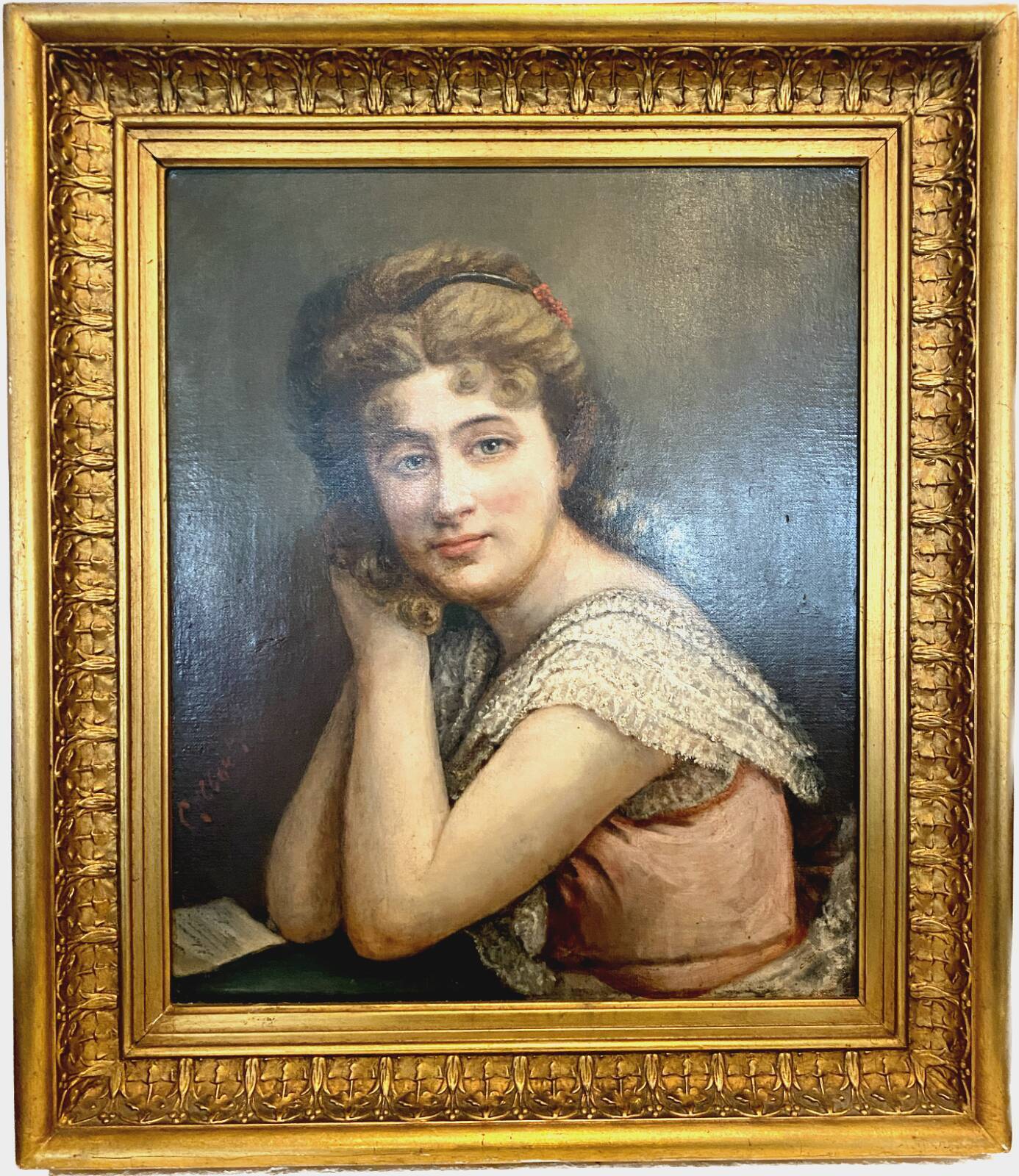 Oil on canvas Portrait of a young woman in bust " XX century