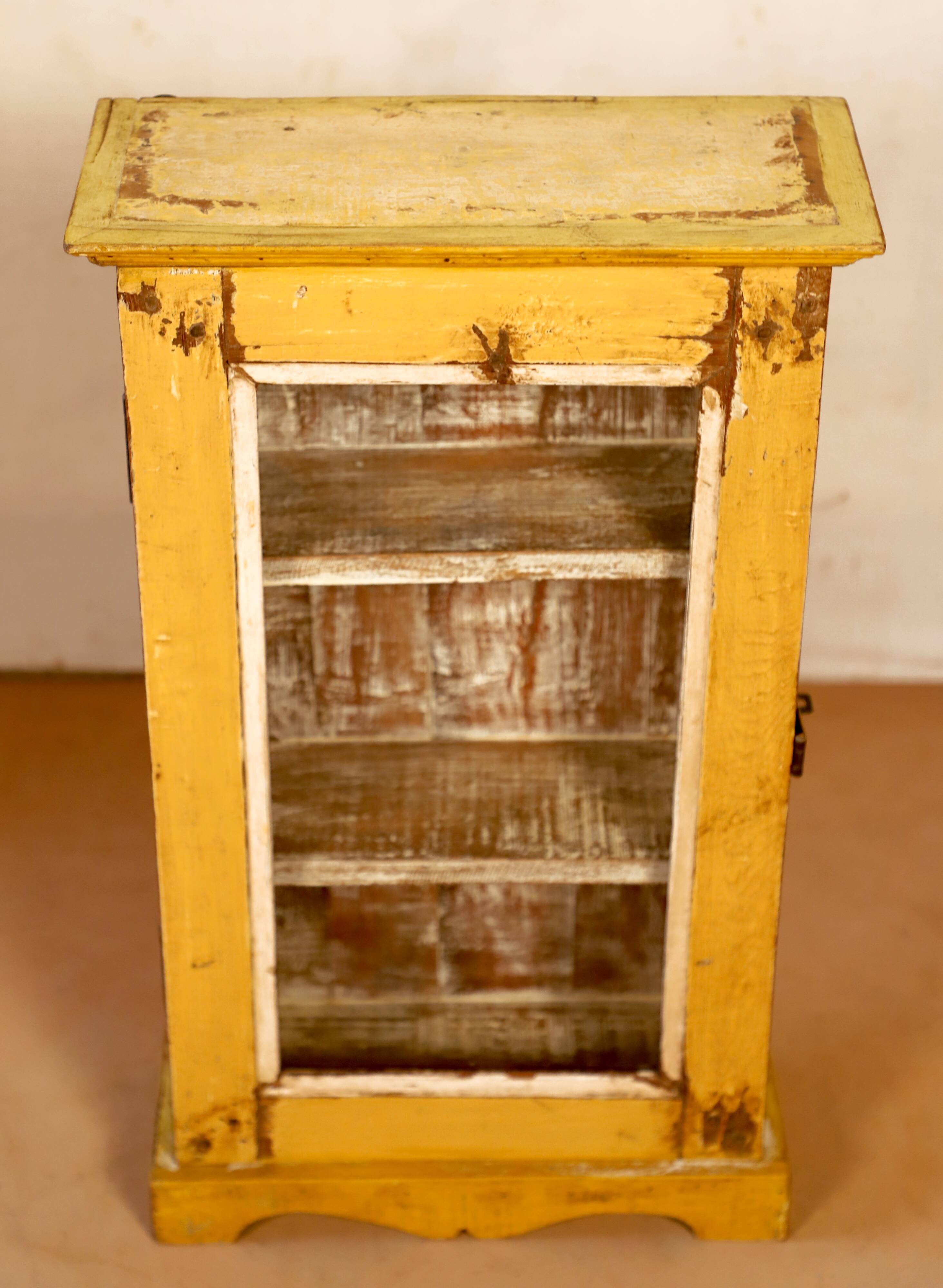 Showcase burmese teak wall shelf with original yellow patina