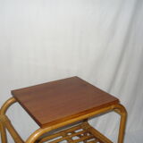 Rattan top bedside table from the 1950s