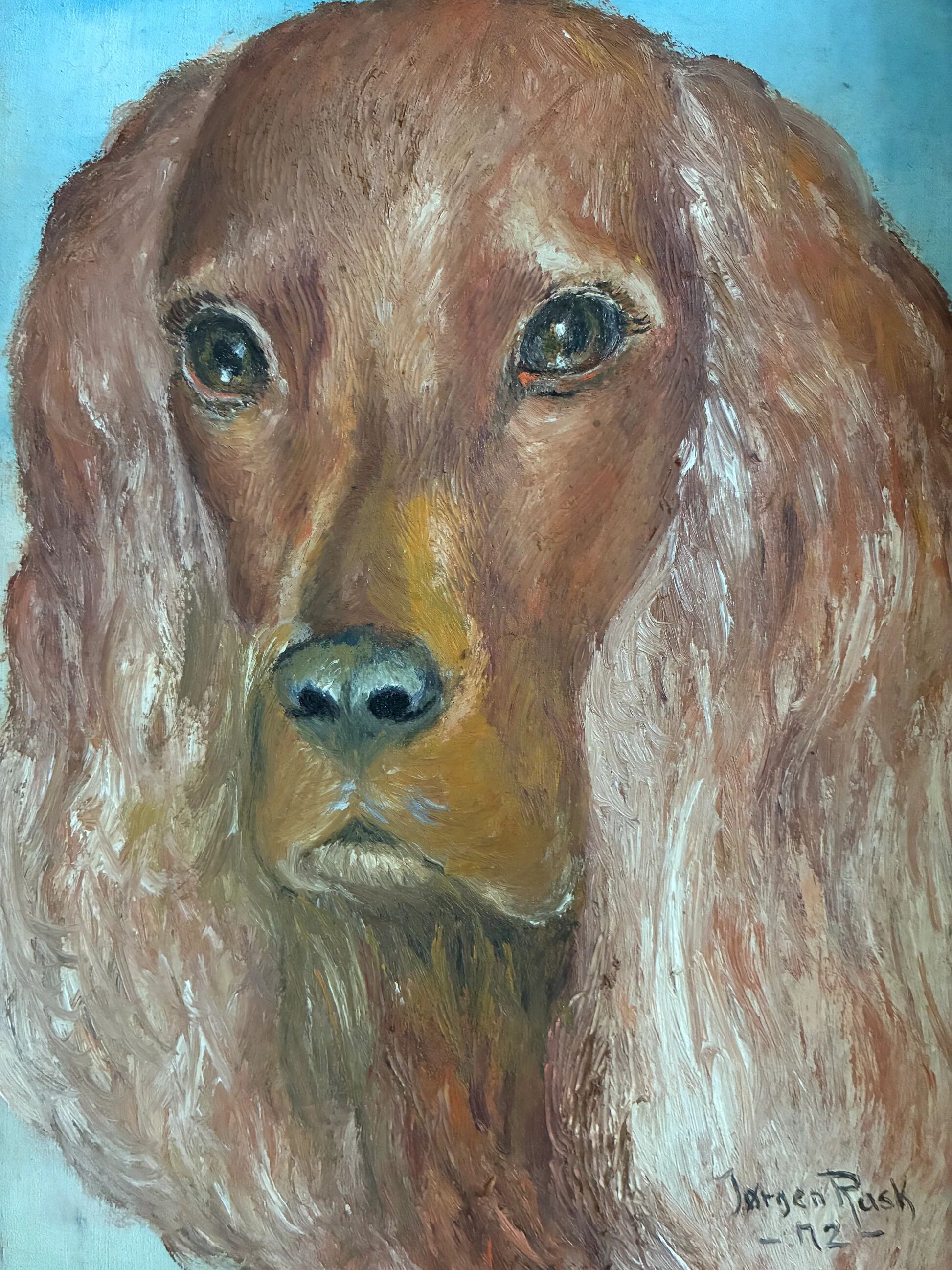 Vintage original dog portrait oil paintings set