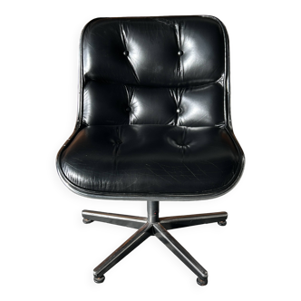 Pollock Knoll black leather armchair, 1980 edition