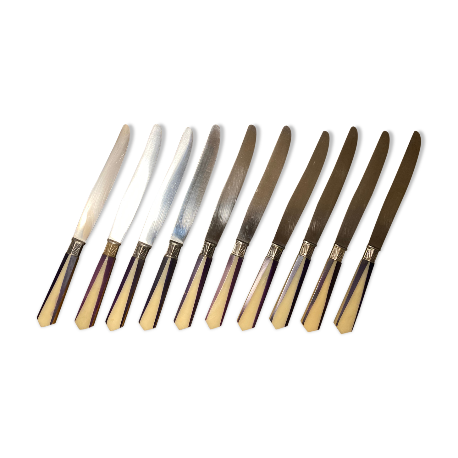 Lot of 10 two-tone art deco knives