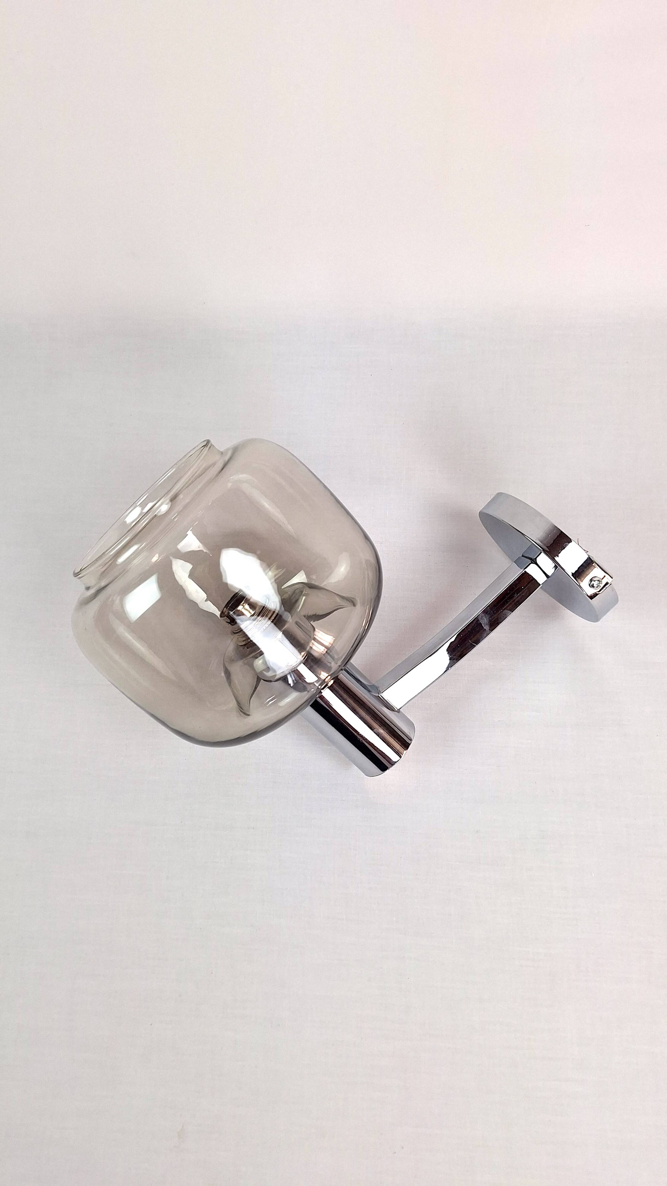 Chrome-plated metal and glass wall lights, 1970