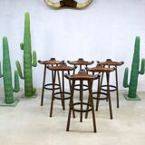 Spanish stool with seat in cowhide