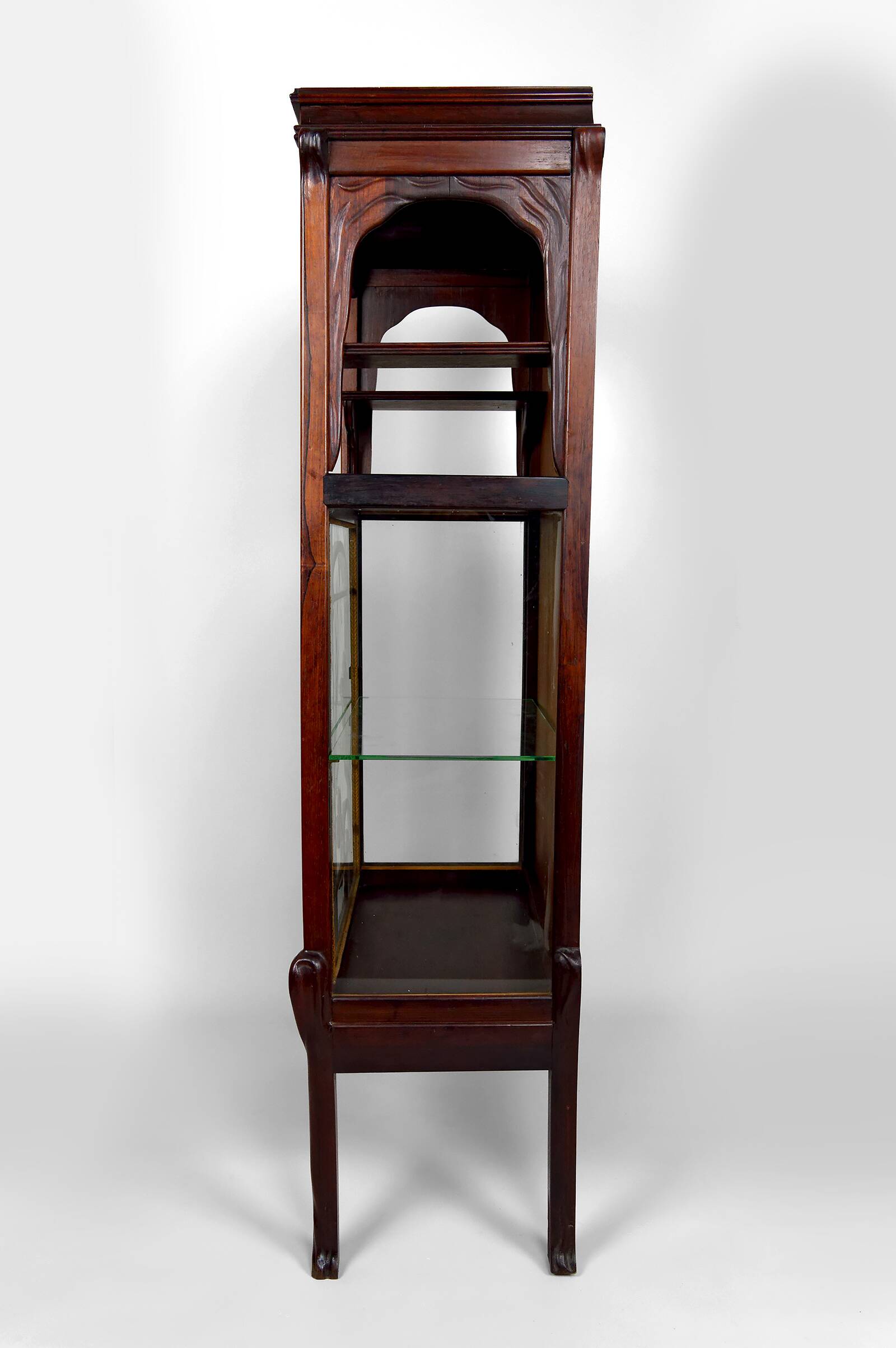 Art Nouveau Display Case, Bronzes and Carved Wood on a Lake Theme, 1900