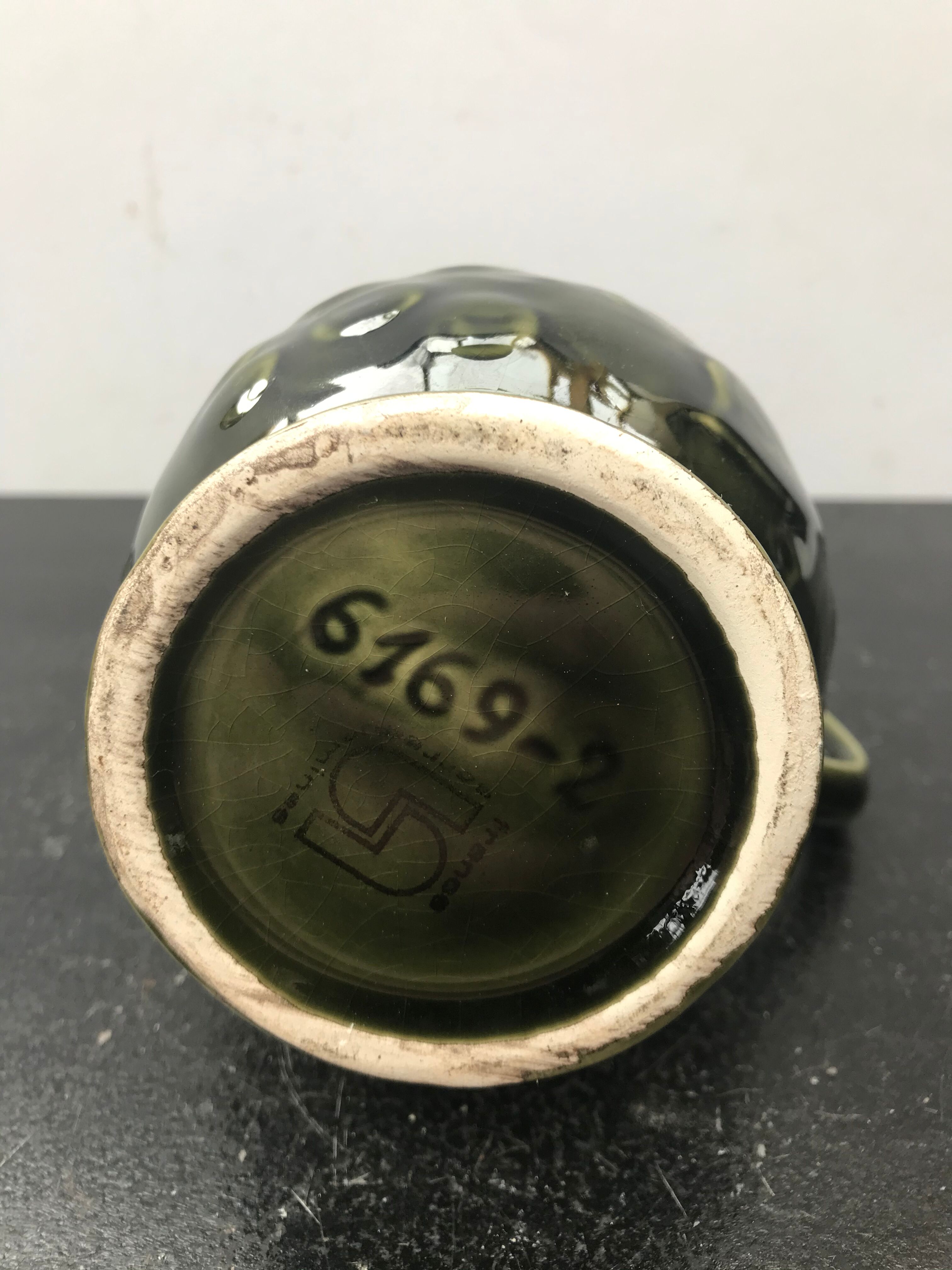 Former pitcher sarreguemines green ceramics 70s vintage