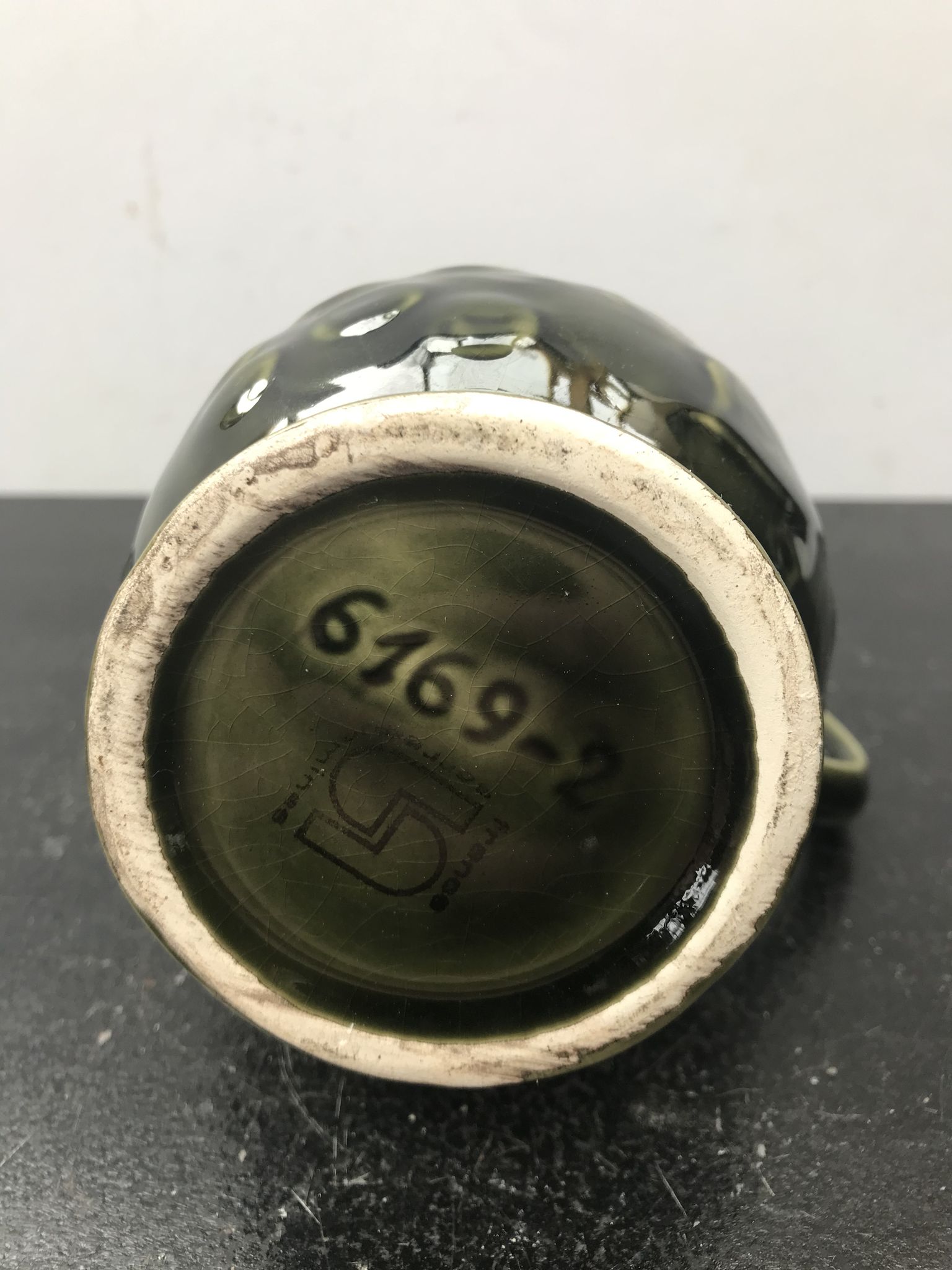 Former pitcher sarreguemines green ceramics 70s vintage